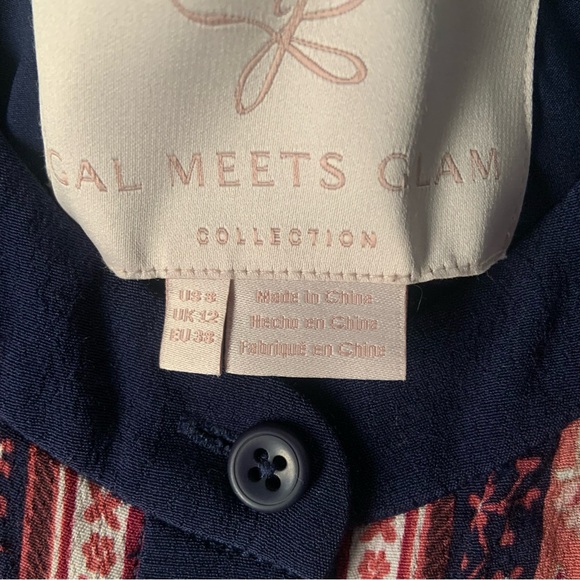 Gal Meets Glam Carlene Woodblock Stripe Button Front Long Sleeve Dress Navy Red - Picture 5 of 7